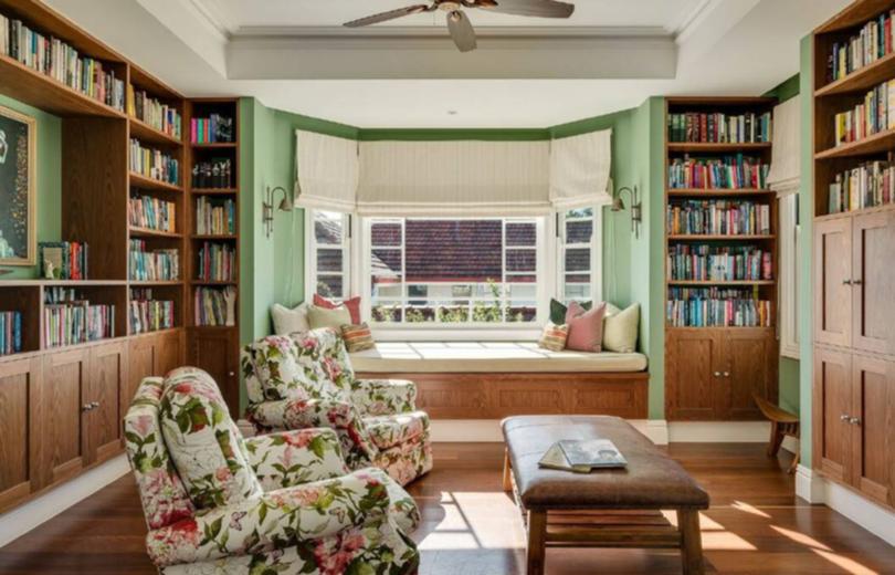 Character and colour in the library in this home in the NSW wine region of Mudgee.