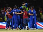 Afghanistan players celebrating the boilover win.