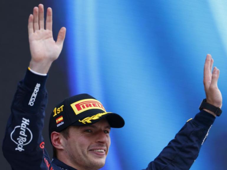 Red Bull's Max Verstappen celebrates his seventh race win of the year at the Spanish Grand Prix.