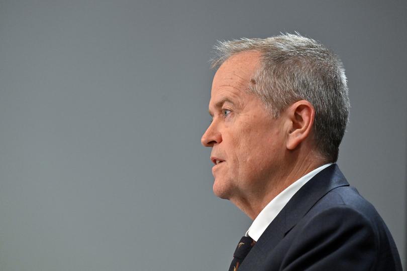 Minister for Government Services Bill Shorten at a press conference at Parliament House in Canberra, Monday, November 13, 2023. (AAP Image/Mick Tsikas) NO ARCHIVING