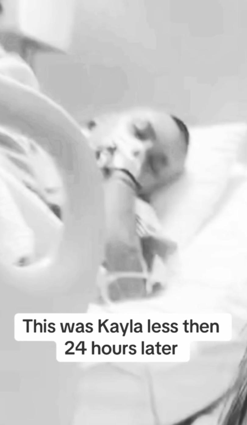 Kayla said she was pinned to the hospital bed at one point and covered in vomit.