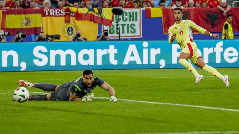 Spain's Ferran Torres (right) scored the only goal in his side's 1-0 win over Albania.