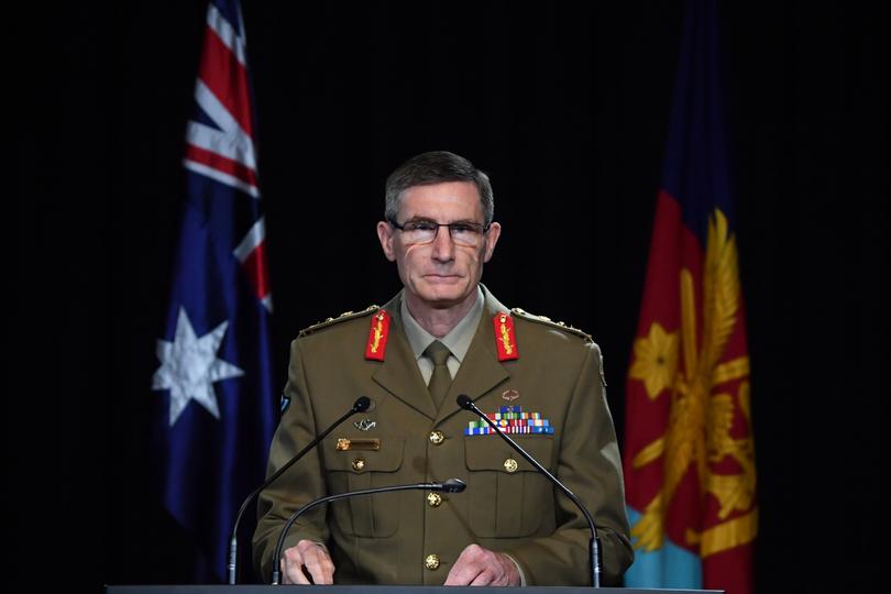 CANBERRA, AUSTRALIA - NOVEMBER 19: Chief of the Australian Defence Force (ADF) General Angus Campbell delivers the findings from the Inspector-General of the Australian Defence Force Afghanistan Inquiry on November 19, 2020 in Canberra, Australia. A landmark report has shed light on alleged war crimes by Australian troops serving in Afghanistan. (Photo by Mick Tsikas - Pool/Getty Images)