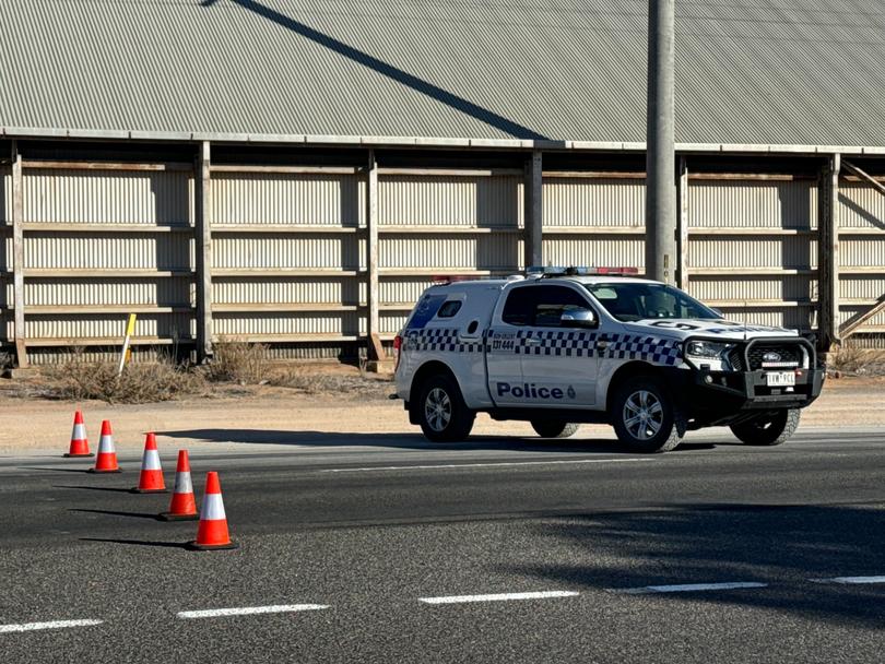 A police car at the scene of a fatal bus crash near Mildura.