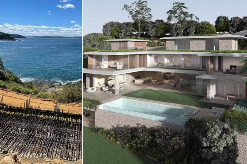 A rendered image of the $30 million mansion Jennifer Hawkins and her husband Jake Wall are constructing with their building company, J Group Projects, at Whale Beach.