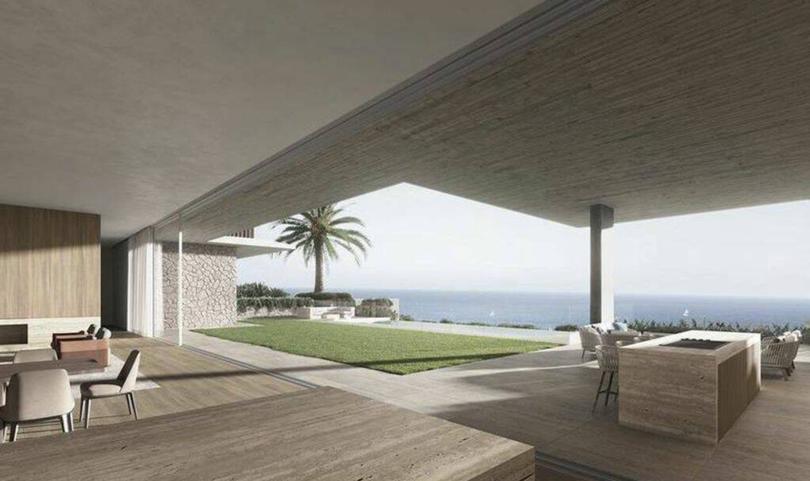 A rendered image of the development at Whale Beach shows the spectacular view offered from the home's outdoor entertaining area.