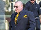 Karl Labrook exits Perth Magistrates Court on Monday morning after being found guilty, wearing Comancheros colours.