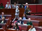 Labor Senator Fatima Payman walks with Independent Senator David Pocock as she crosses the floor.