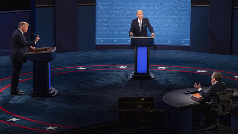 President Donald Trump and Democratic presidential nominee Joe Biden speak the first presidential debate in Cleveland, Ohio, Sept. 29, 2020.