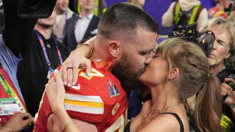 Travis Kelce fell for Taylor Swift when she started showing up to watch his games with his family. (AP PHOTO)
