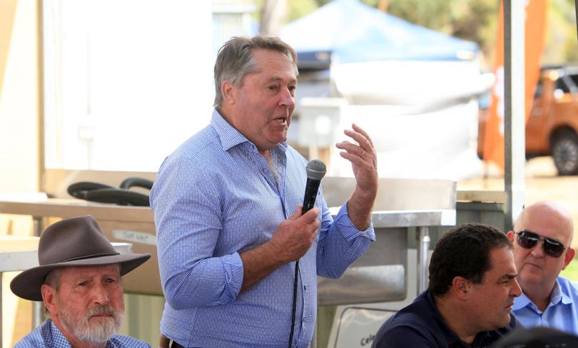 Labor member for O’connor Rick Wilson speaking at a Coalition roadshow at Wagin Woolorama.