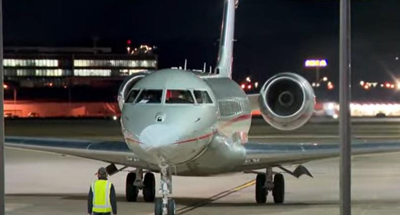 Julian Assange's plane after touching down in Australia.