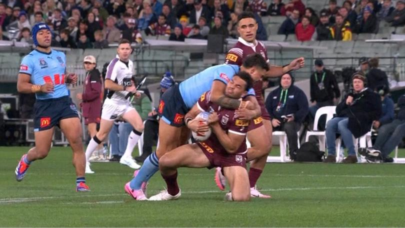 Latrell Mitchell collected Xavier Coates high early in the second half, earning a fine from the NRL.