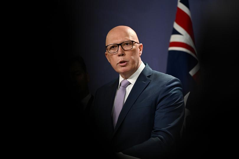 Australian Opposition Leader Peter Dutton unveils details of proposed nuclear energy plan during a press conference at the Commonwealth Parliamentary Offices in Sydney, Wednesday, June 19, 2024. (AAP Image/Bianca De Marchi) NO ARCHIVING