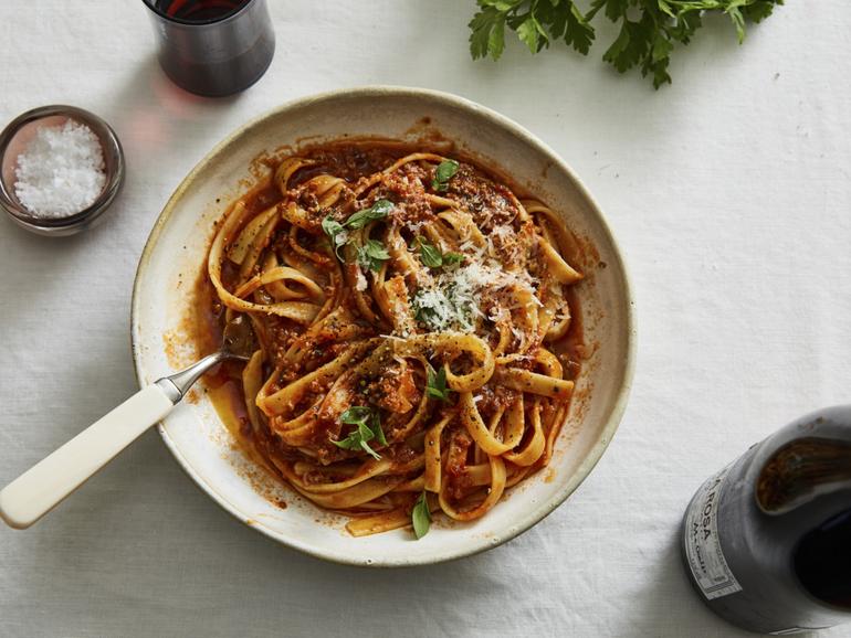 Alison Roman’s quick lamb ragu is warm, luxurious and something you’ll want to keep close on very cold days. Prop stylist: Kalen Kaminski. 