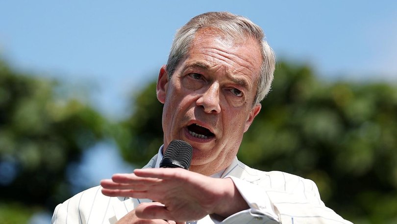 Reform UK leader Nigel Farage says a worker for his party used reprehensible language. (EPA PHOTO)