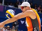 Steven van de Velde competing during the CEV Beach Volley Nations Cup Vienna 2022 men’s semifinal game.