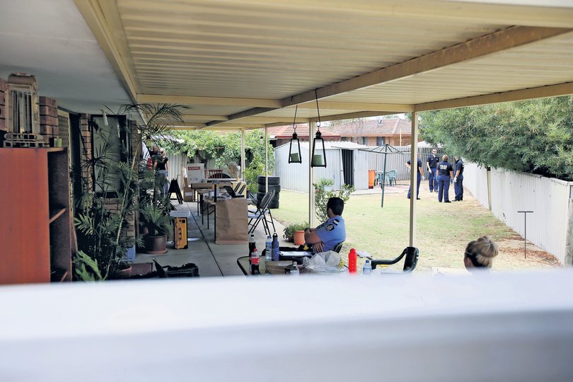 MUST CREDIT Colin Murty/The Australian, no archiving. 18/01/2016 
Police in the backyard. Police forensics at Huntingdale, the former home of Bradley Edwards which he owned at the time Ciara Glennon, Jane Rimmer and Sarah Spiers were taken in Claremont 1996- 97.
pic Colin Murty The Australian