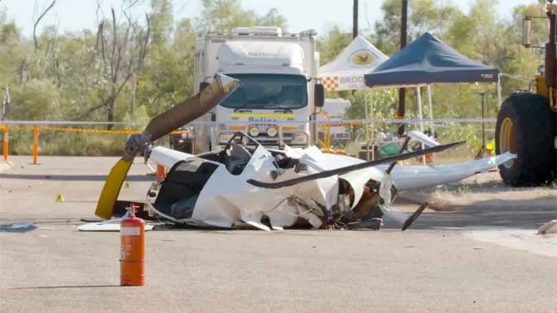 *** ALL ONLINE OUT UNTIL AFTER 7NEWS HAS BROADCAST AT 6PM ***
The scene in Broome where a helicopter crash occured killing the pilot Troy Thomas and a 12 year old girl and left 2 critically injured