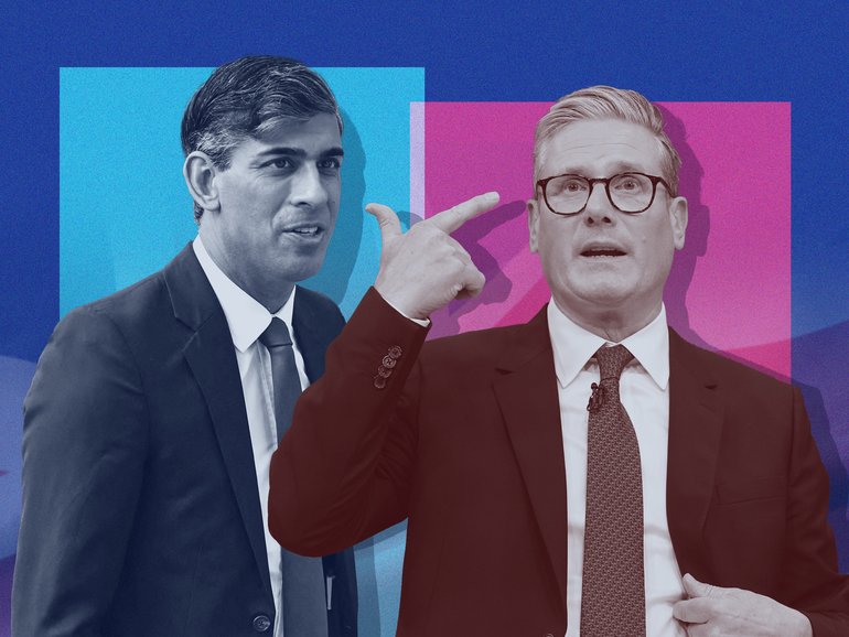 Keir Starmer, right, is likely to replace Rishi Sunak, left, and become the UK’s new prime minister but will he rule a supermajority or a hung parliament?