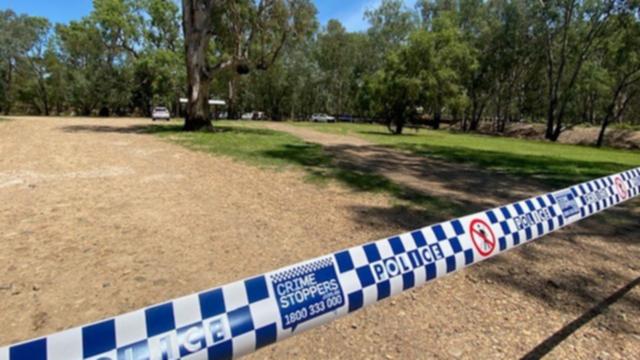 A crime scene set up at the Chinchilla Weir as police investigate the alleged murder of Kaydence Dawita Mills.