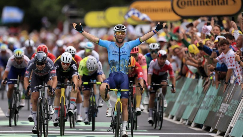 Mark Cavendish wins at Saint Vulbas to complete a record 35th Tour de France stage win. (EPA PHOTO)