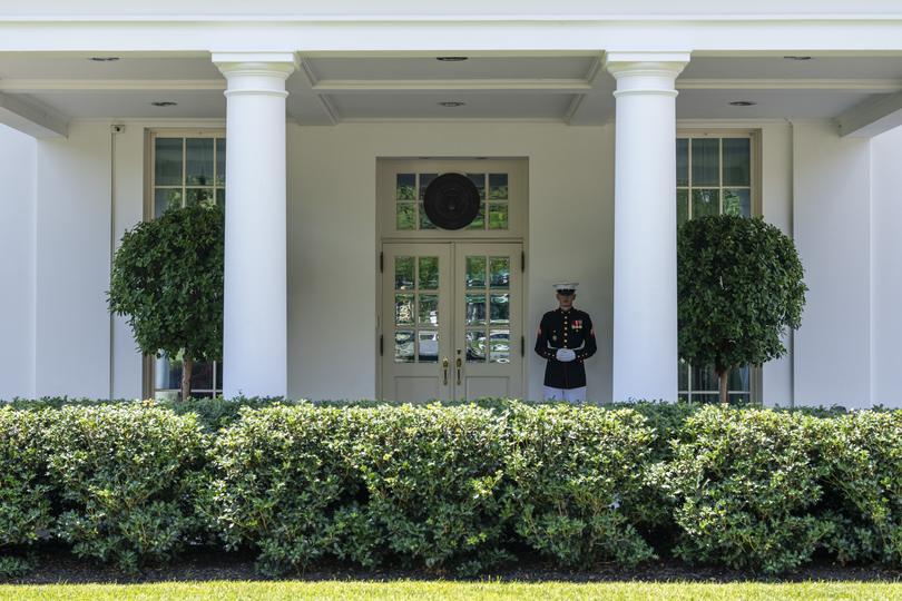 A Marine stands at the entrance to the West Wing at the White House in Washington, on Wednesday, July 3, 2024. President Joe Biden has told a key ally that he knows he may not be able to salvage his candidacy if he cannot convince the public in the coming days that he is up for the job after a disastrous debate performance last week. (Eric Lee/The New York Times)