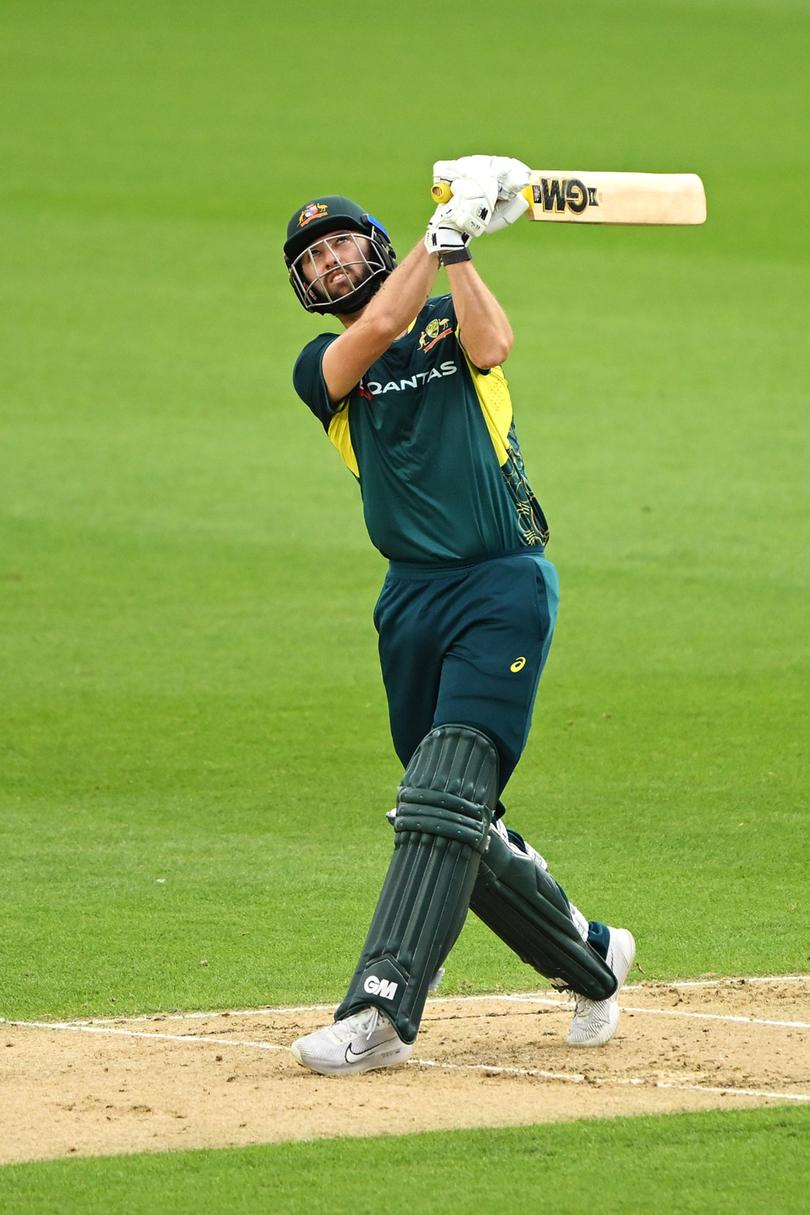 AUCKLAND, NEW ZEALAND - FEBRUARY 25: Matt Short of Australia bats during game three of the Men's T20 International series between New Zealand and Australia at Eden Park on February 25, 2024 in Auckland, New Zealand. (Photo by Hannah Peters/Getty Images)
