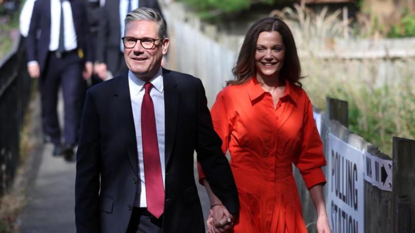 Opposition Leader Keir Starmer and his wife Victoria have voted as polls point to a Labour win. (EPA PHOTO)