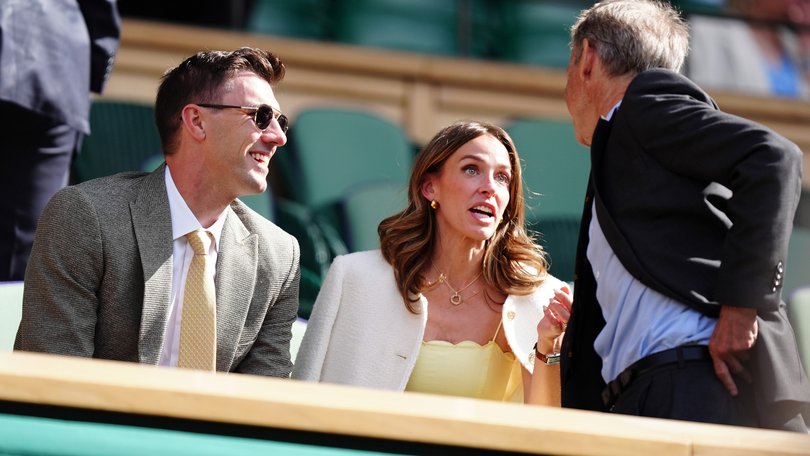 Australian cricketer Pat Cummins with his wife Becky in the royal box on day four of the 2024 Wimbledon Championships at the All England Lawn Tennis and Croquet Club, London.