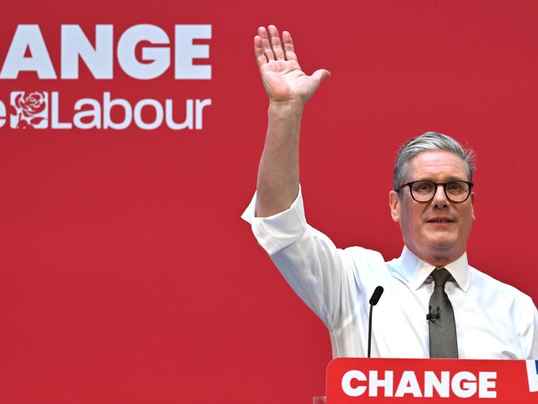 MANCHESTER, ENGLAND - JUNE 13: Labour Party leader Sir Keir Starmer speaks during the launch of Labour's general election manifesto on June 13, 2024 in Manchester, United Kingdom. Labour is consistently leading the polls by over 20 points, according to the latest YouGov data. (Photo by Anthony Devlin/Getty Images)