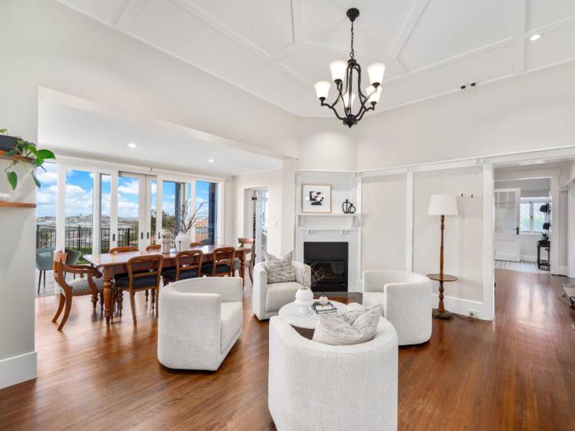 The family room and dining room.