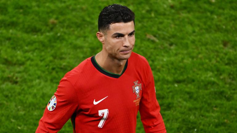 Cristiano Ronaldo of Portugal looks dejected after defeat to France in the quarter-final match.