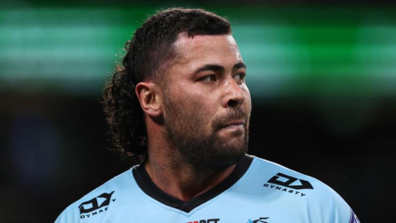 SYDNEY, AUSTRALIA - SEPTEMBER 17: Andrew Fifita of the Sharks looks on during the NRL Semi Final match between the Cronulla Sharks and the South Sydney Rabbitohs at Allianz Stadium on September 17, 2022 in Sydney, Australia. (Photo by Brendon Thorne/Getty Images)