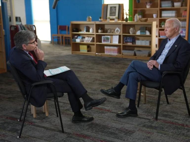 President Joe Biden being interviewed on US television by George Stephanopoulos.