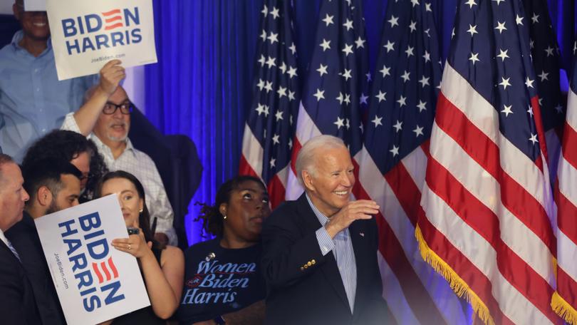 President Biden with supporters Friday at a rally in Madison.