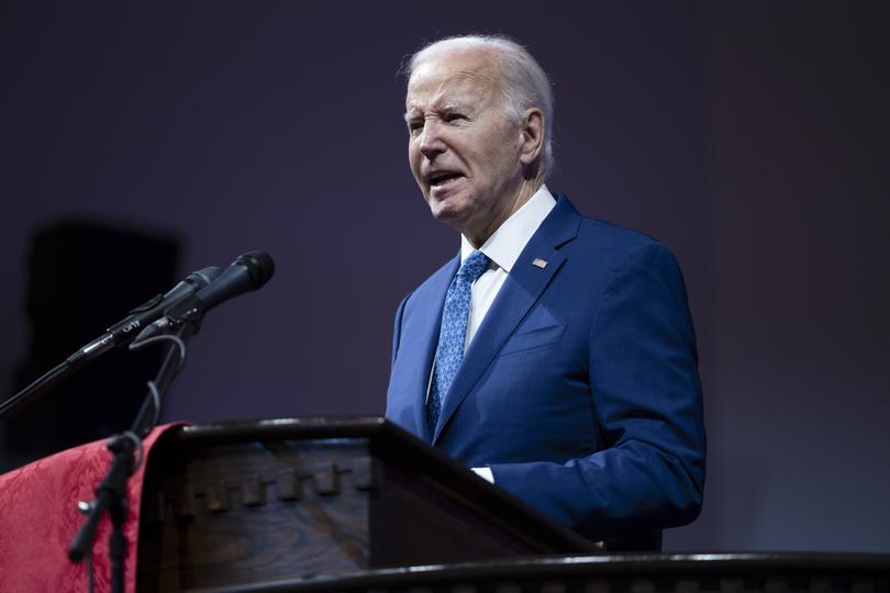 President Joe Biden speaks during a church service at Mt. Airy Church of God at Christ in Philadelphia, on Sunday, July 7, 2024. (Tom Brenner/The New York Times)