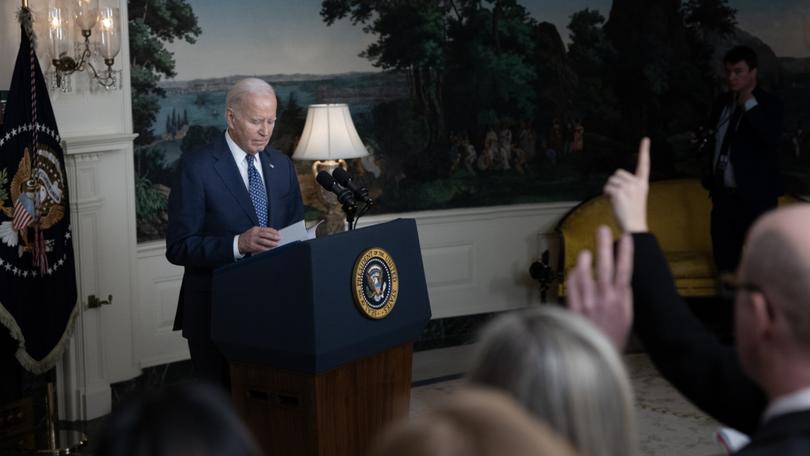 President Joe Biden speaks to reporters at the White House on Feb. 8. MUST CREDIT: Tom Brenner for The Washington Post