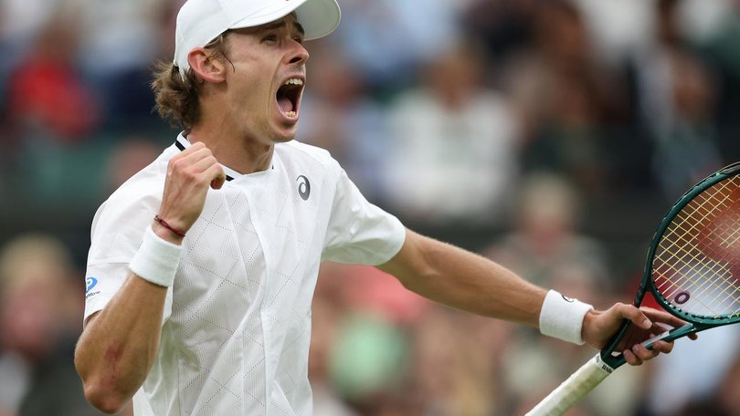 Australia's Alex de Minaur celebrates a point on the way to a four-set victory over Arthur Fils. (EPA PHOTO)