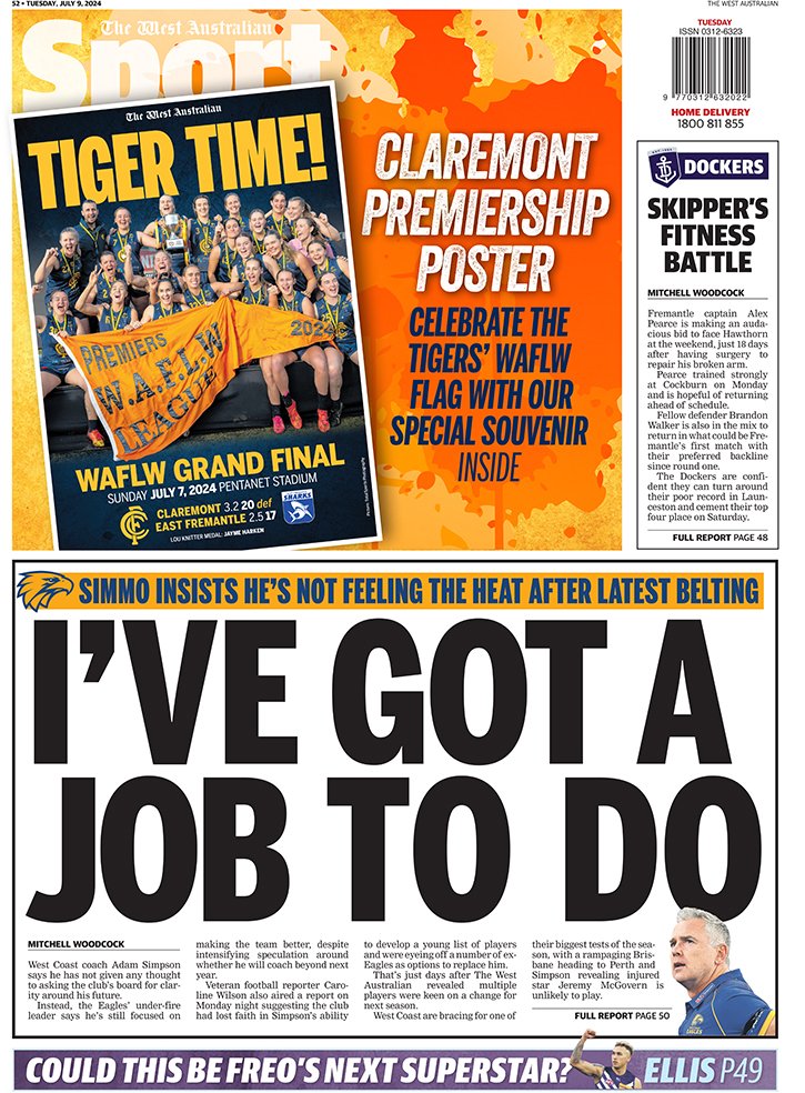 The back page of Tuesday's The West Australian.