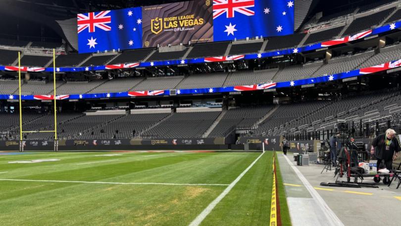 Four rugby league games will be played in a one-day extravaganza at Allegiant Stadium in Las Vegas.  (Scott Bailey/AAP PHOTOS)