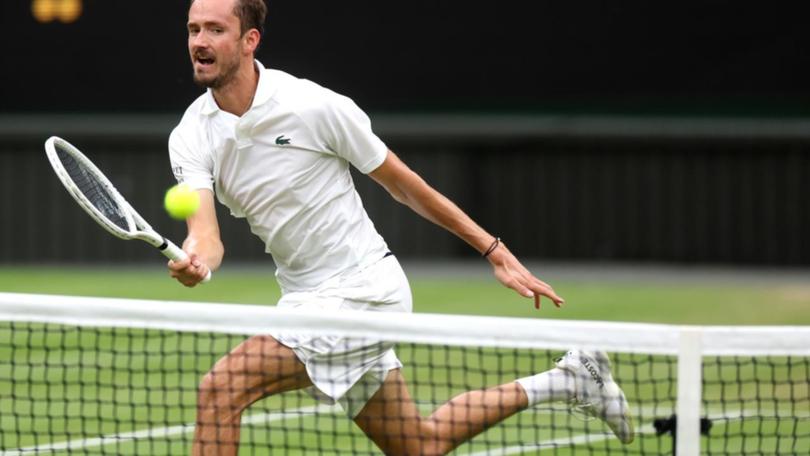 Daniil Medvedev is one match away from a Wimbledon final after defeating World No. 1 Jannik Sinner. (EPA PHOTO)