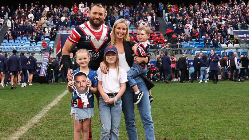 Jared Waerea-Hargreaves of the Roosters poses with his family ahead of his 307th game.