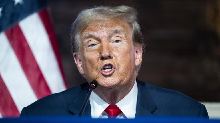 Former president Donald Trump speaks at a community roundtable in Detroit last month. 