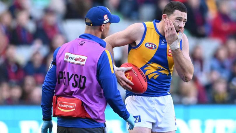 Injured on Saturday, Jeremy McGovern is driving across the country for Adam Simpson's farewell. (James Ross/AAP PHOTOS)