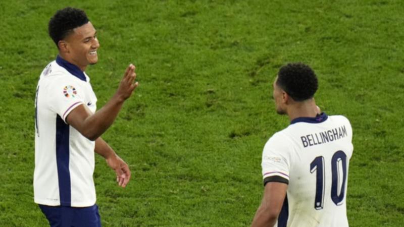 Ollie Watkins (left) scored late to secure England's place in the Euro 2024 final.