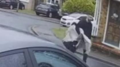 Doorbell footage shows a man believed to be Kyle Clifford walking away from a house containing the dead bodies of his ex-girlfriend, her mother and her sister in Bushey yesterday evening. He is allegedly seen what appears to be the crossbow he allegedly used in the attack