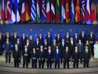 NATO leaders pose for a family photo before President Joe Biden, front row centre, delivers remarks on the 75th anniversary of NATO.