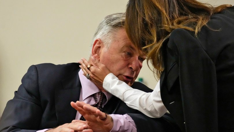 Alec Baldwin speaks to wife Hilaria at his trial