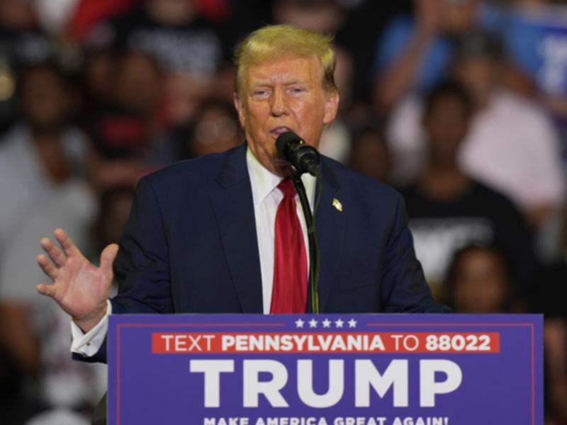 Donald Trump speaks at a campaign rally in Philadelphia